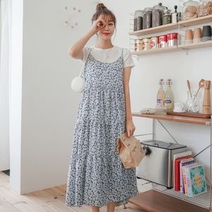 No sleeve blue summer dress